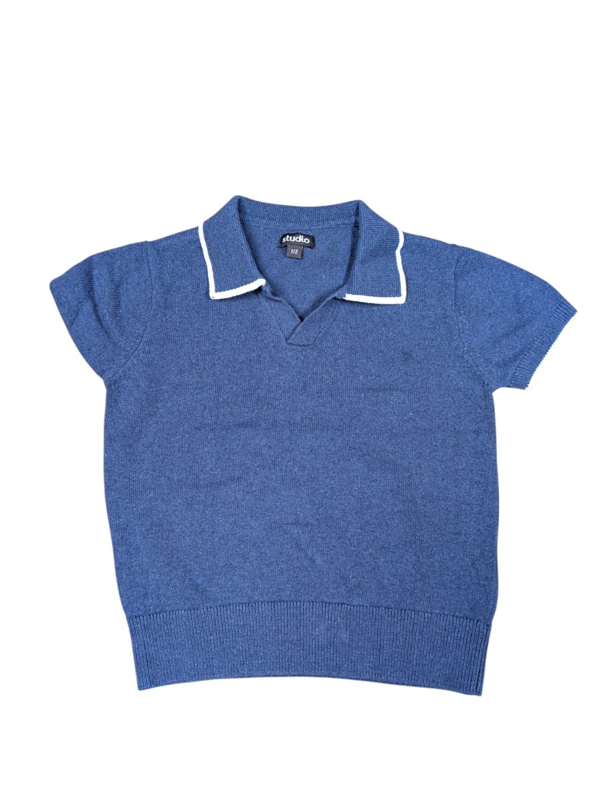 Modrý svetr s krátkým rukávem a límcem secondhand Studio